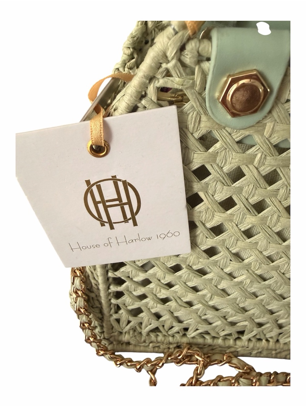NWT House of Harlow 1960 Mint Woven Top-Handle Bag with Mint Trim w/Chain Strap - Picture 2 of 4